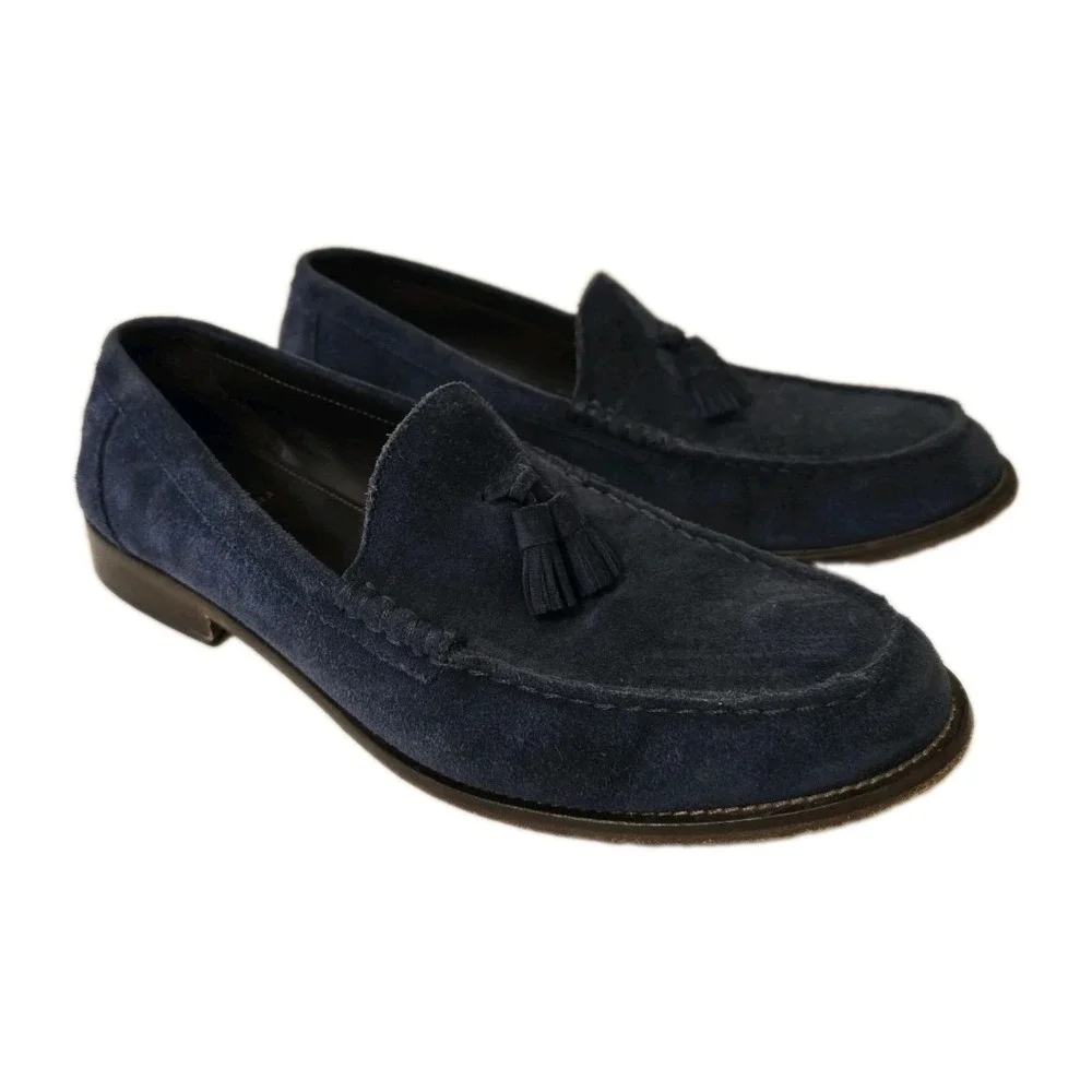 Bruno Magli NILO Navy Blue Loafer Tassels Suede Leather Mens Size 12 Italy